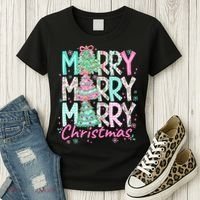 Floral Merry Merry Merry Christmas Holiday Festive Women's T-Shirt thumb 3