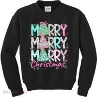 Floral Merry Merry Merry Christmas Holiday Festive Kids Sweatshirt thumb 0