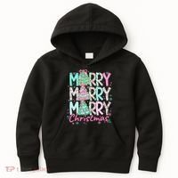 Floral Merry Merry Merry Christmas Holiday Festive Kids Hoodie thumb 0