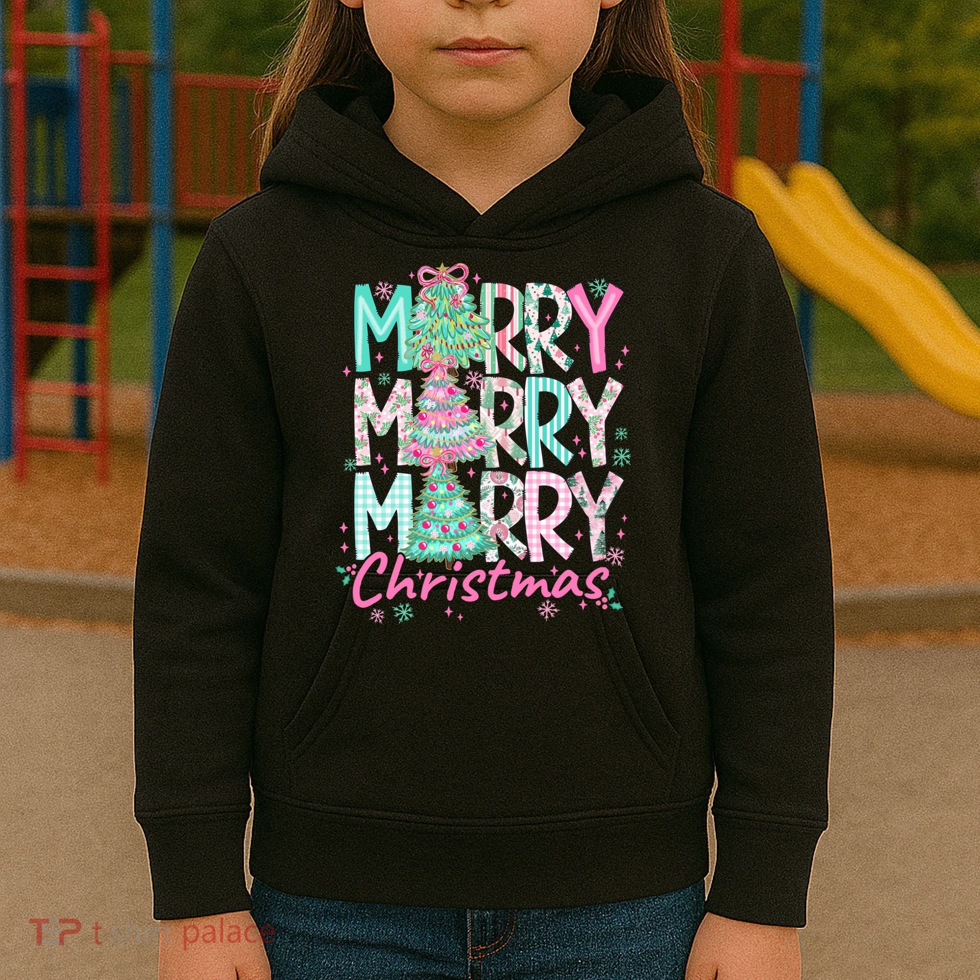 Floral Merry Merry Merry Christmas Holiday Festive Kids Hoodie