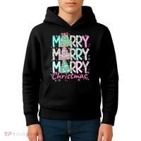 Floral Merry Merry Merry Christmas Holiday Festive Kids Hoodie thumb 4