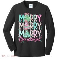 Floral Merry Merry Merry Christmas Holiday Festive Kids Long Sleeve Shirt thumb 0