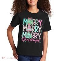 Floral Merry Merry Merry Christmas Holiday Festive Kids T-Shirt thumb 2