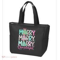 Floral Merry Merry Merry Christmas Holiday Festive Tote Bag thumb 3