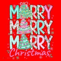 Floral Merry Merry Merry Christmas Holiday Festive Santa Hat thumb 1