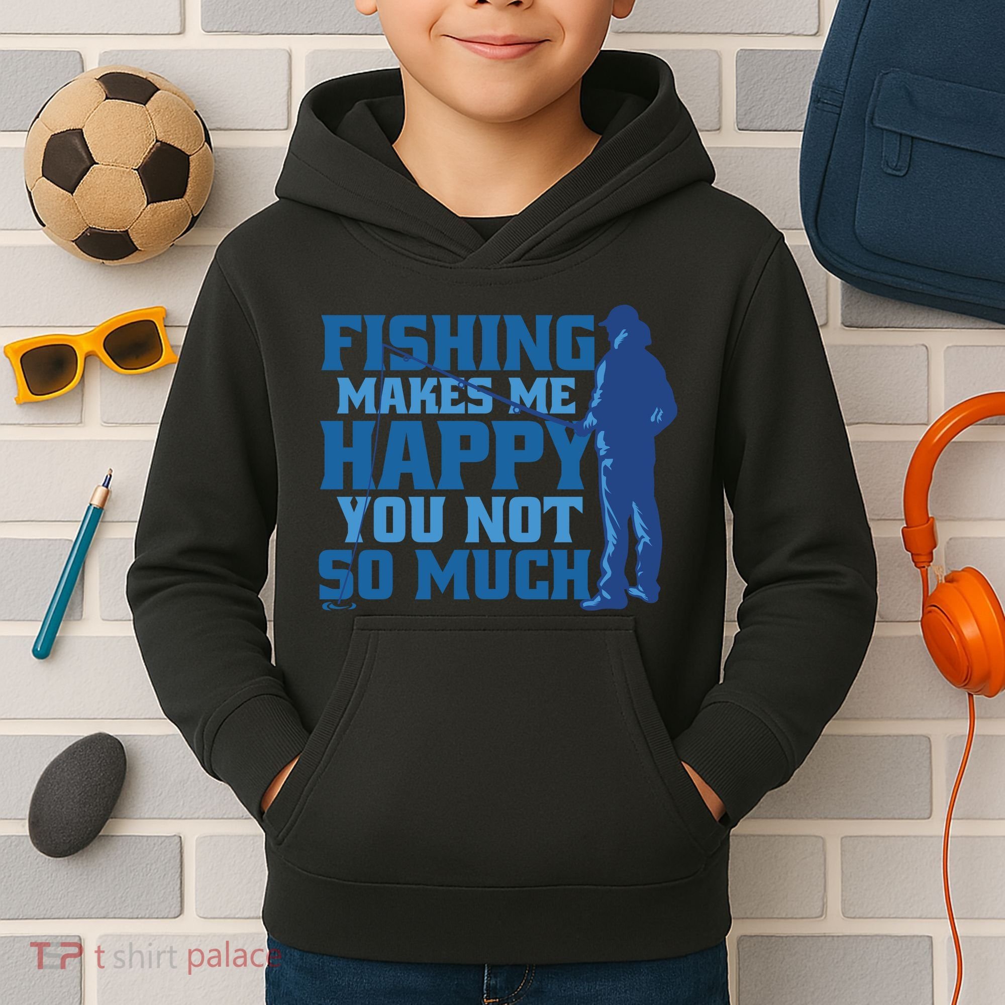 Fishing Makes Me Happy Funny Kids Hoodie
