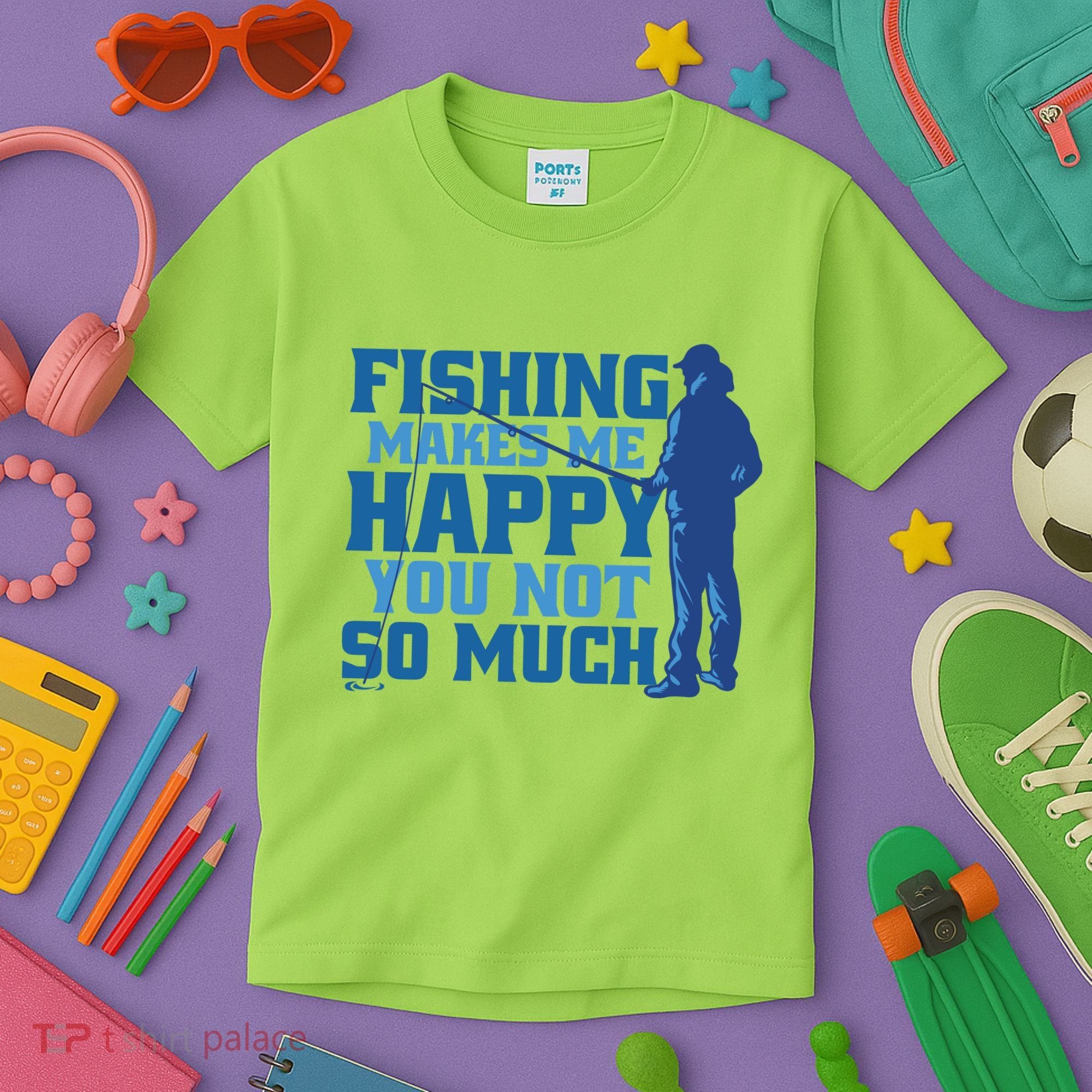 Fishing Makes Me Happy Funny Kids T-Shirt