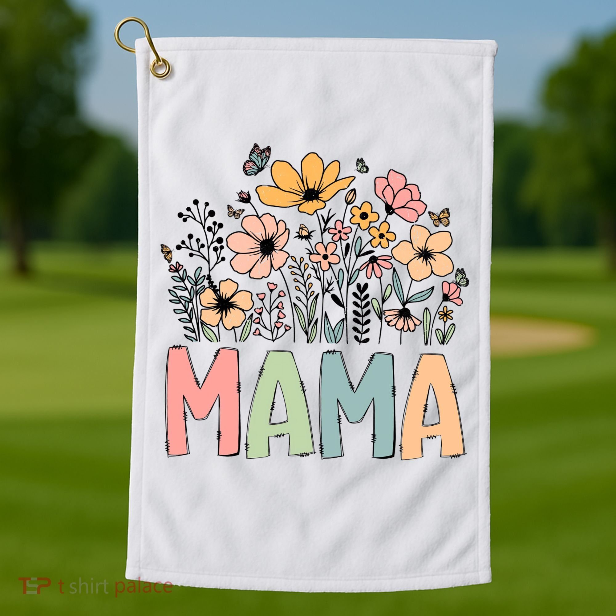 Floral Mama Mothers Day Wildflowers Golf Towel