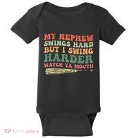 Funny My Nephew Swings Hard But I Swing Baby Bodysuit thumb 0