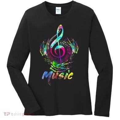 Funny Musical Note Gift Funky Colorful Music Treble Clef Gift Women's Long Sleeve Shirt