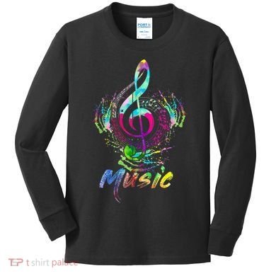 Funny Musical Note Gift Funky Colorful Music Treble Clef Gift Kids Long Sleeve Shirt