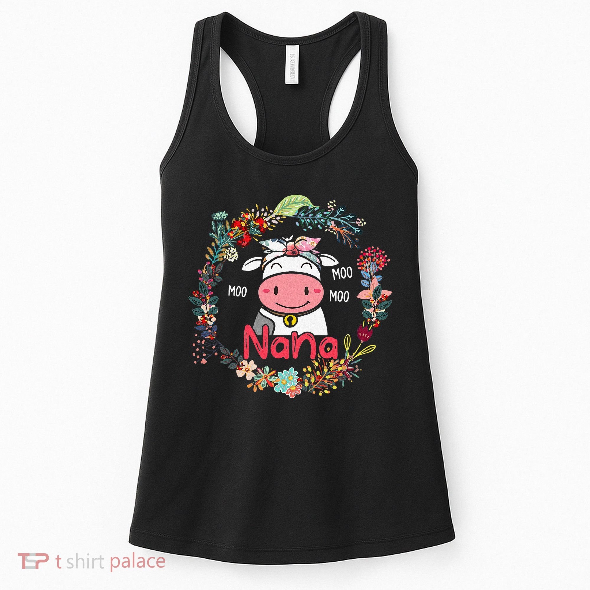 Funny Moo Nana Cute Cow Bow Tie Flowers Happy Mother's Day Women's Tank Top