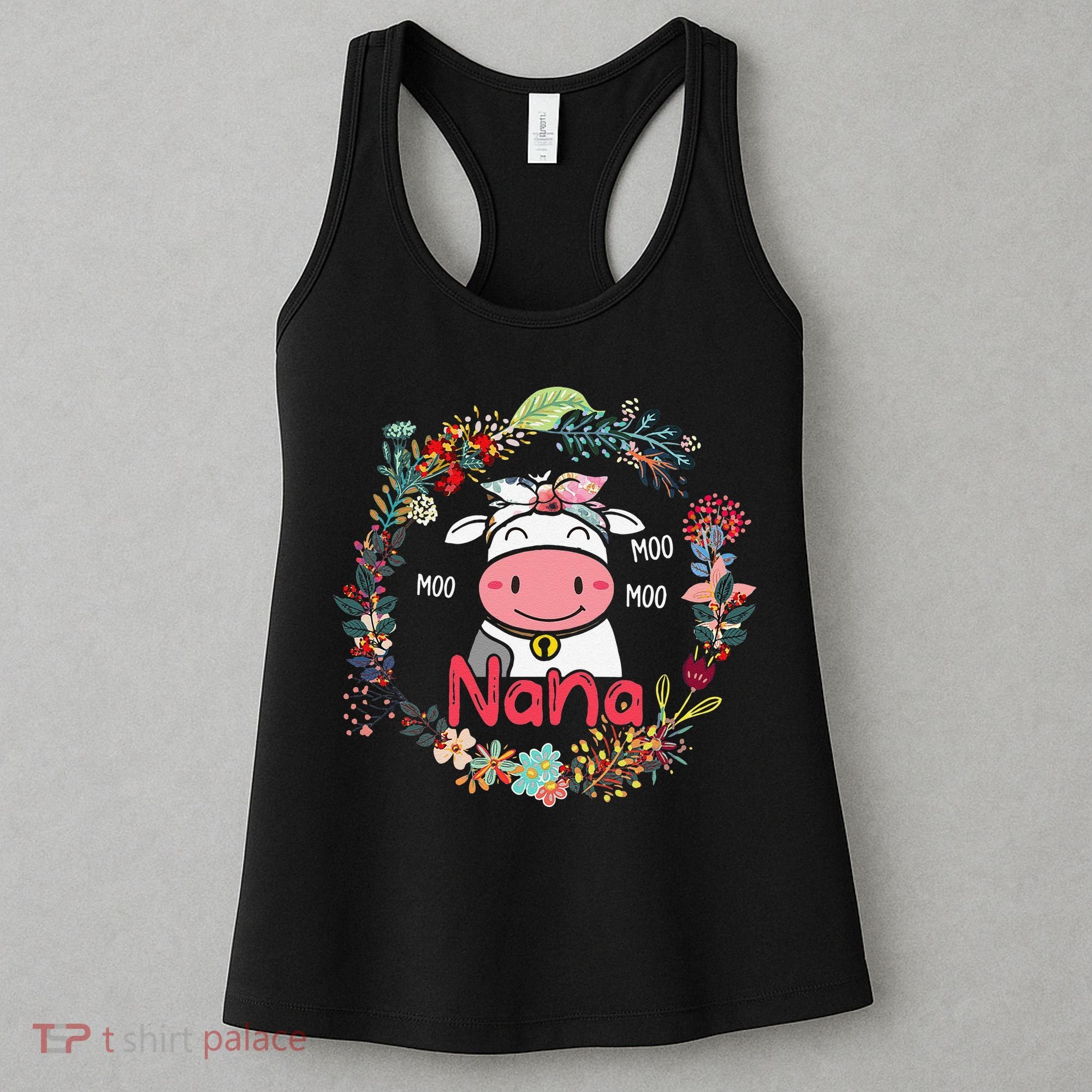 Funny Moo Nana Cute Cow Bow Tie Flowers Happy Mother's Day Women's Tank Top