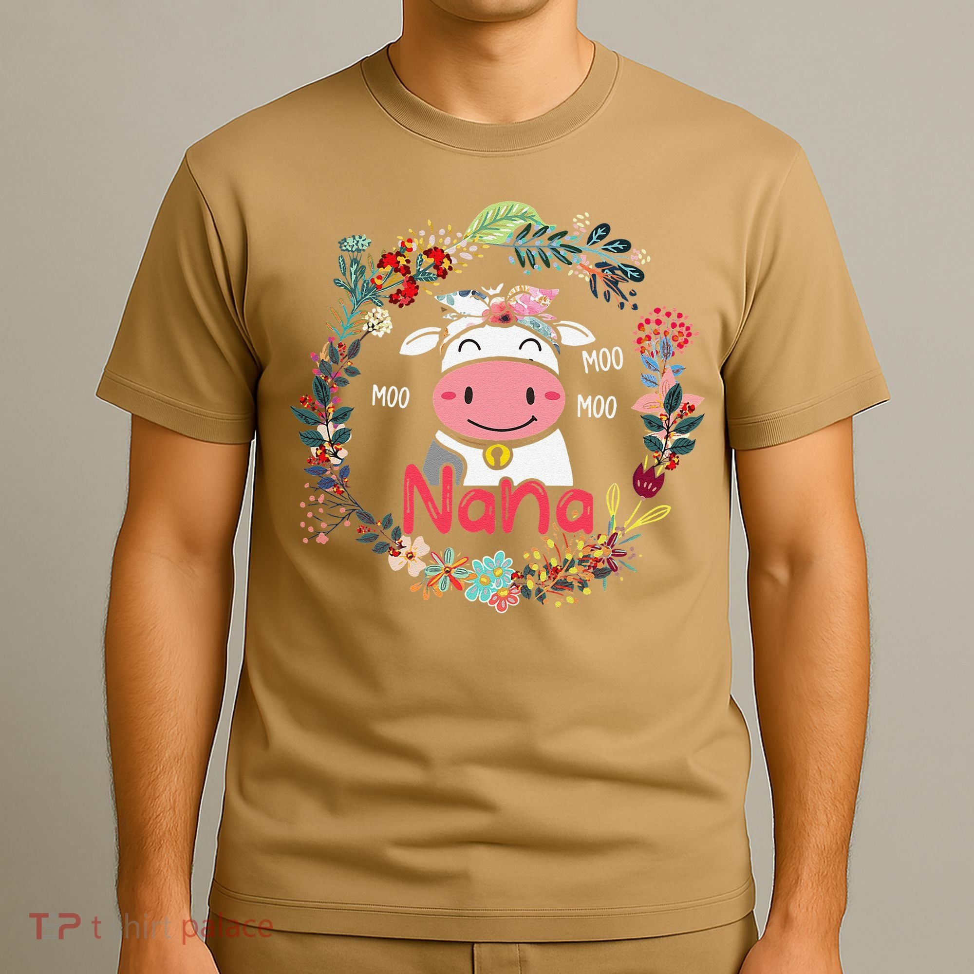 Funny Moo Nana Cute Cow Bow Tie Flowers Happy Mother's Day T-Shirt