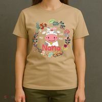 Funny Moo Nana Cute Cow Bow Tie Flowers Happy Mother's Day T-Shirt thumb 4