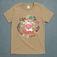 Funny Moo Nana Cute Cow Bow Tie Flowers Happy Mother's Day T-Shirt thumb 5