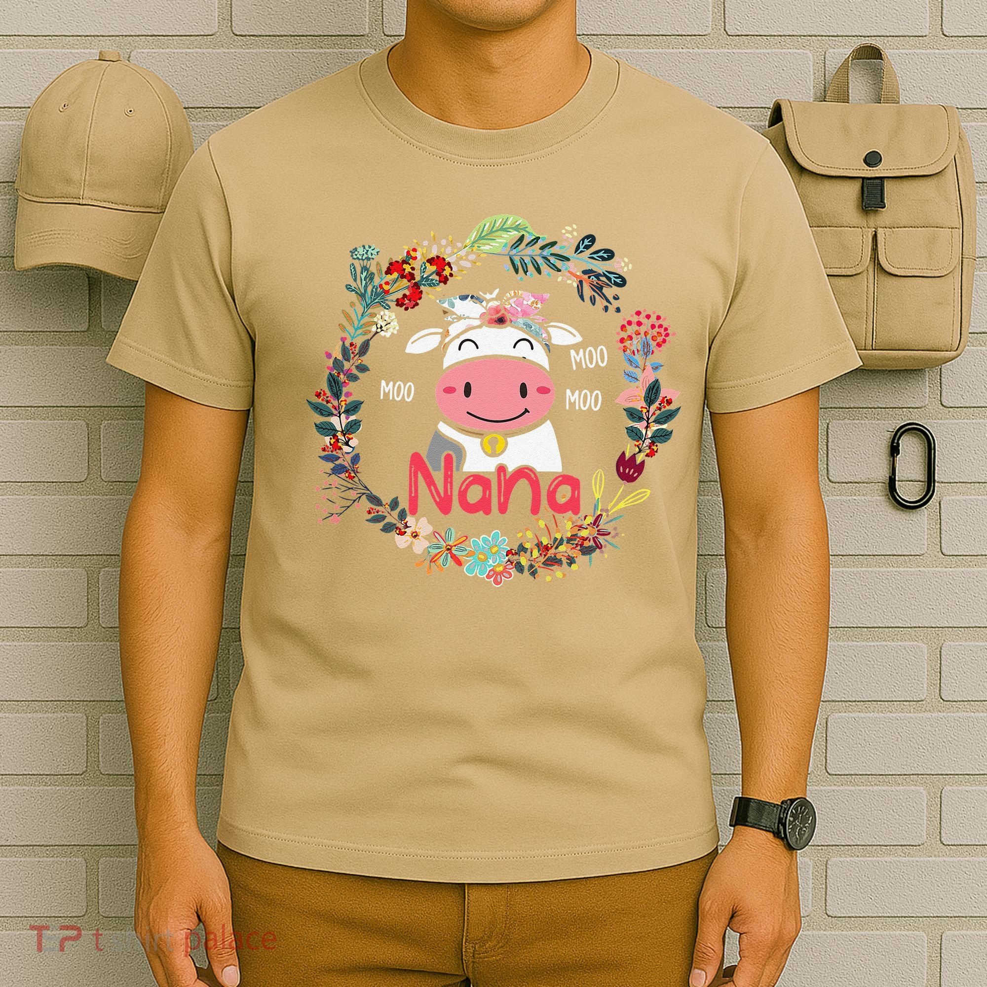 Funny Moo Nana Cute Cow Bow Tie Flowers Happy Mother's Day T-Shirt