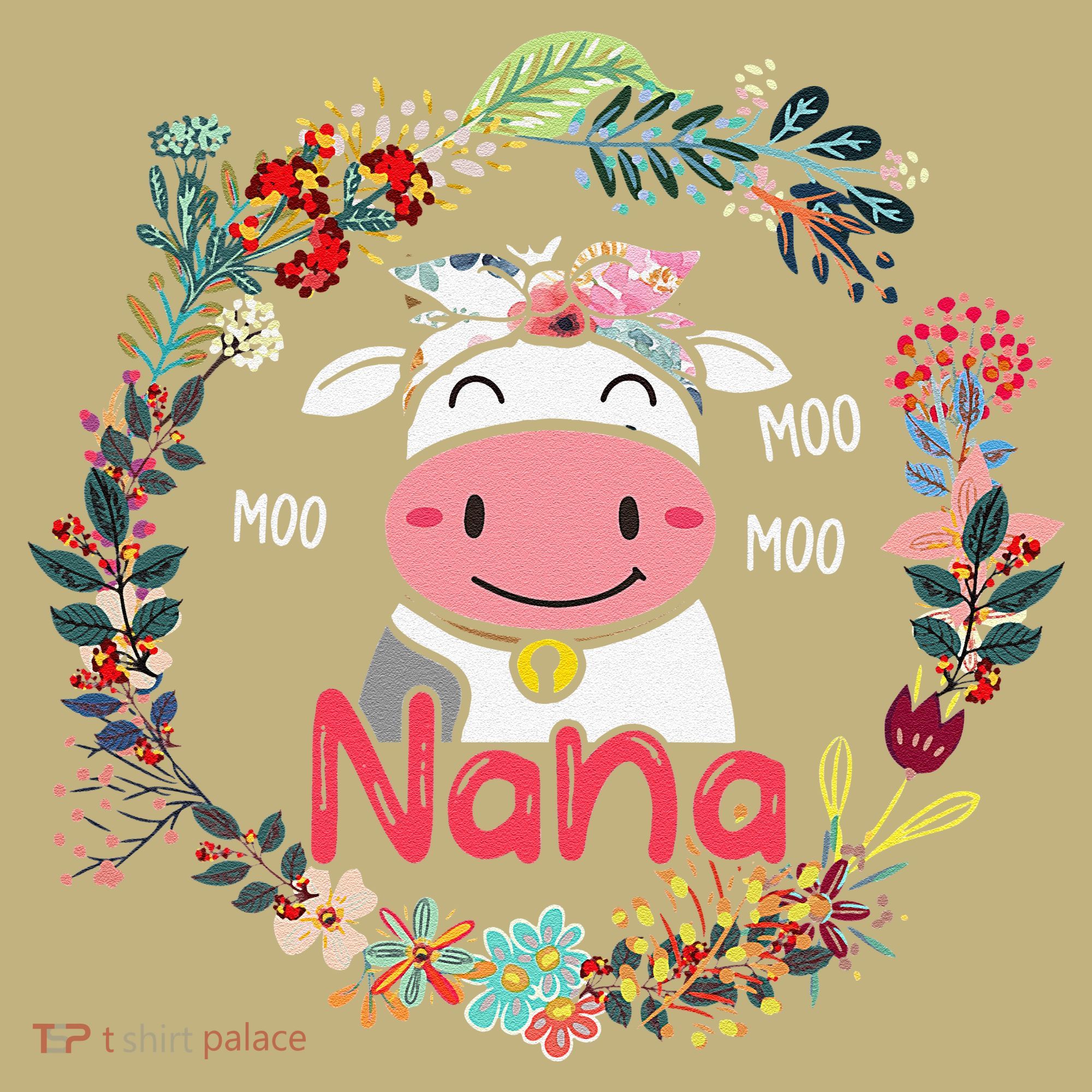 Funny Moo Nana Cute Cow Bow Tie Flowers Happy Mother's Day T-Shirt