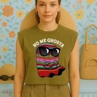 Funny Mexican No Me Ghosta Halloween Ghost Garment-Dyed Women's Muscle Tee thumb 4
