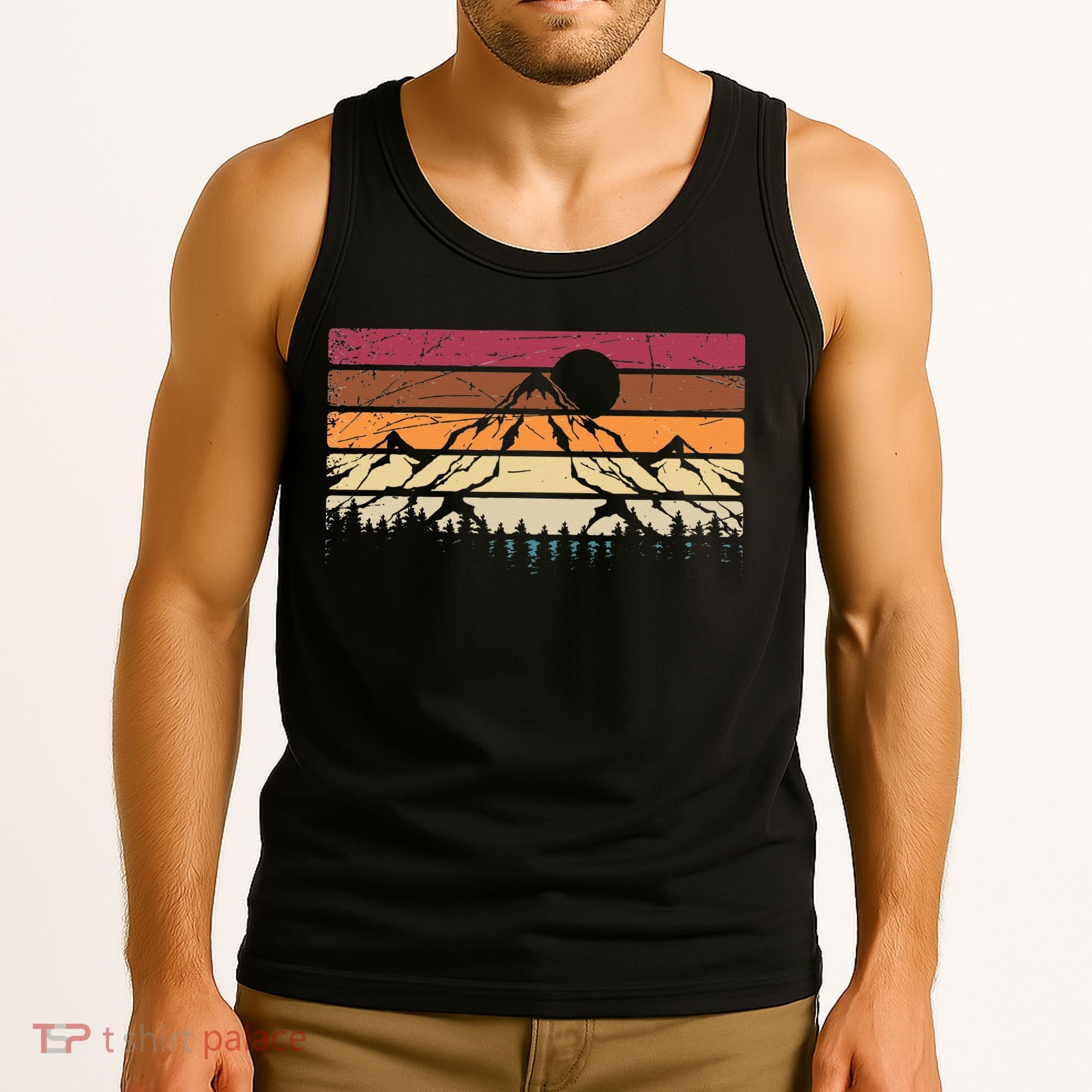 Forest Mountain Outdoors Nature Wildlife Trees Retro Hiking Tank Top