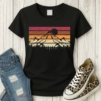 Forest Mountain Outdoors Nature Wildlife Trees Retro Hiking Women's T-Shirt thumb 3