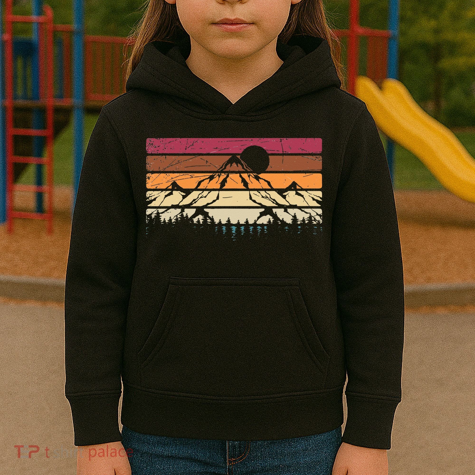 Forest Mountain Outdoors Nature Wildlife Trees Retro Hiking Kids Hoodie