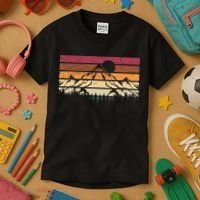 Forest Mountain Outdoors Nature Wildlife Trees Retro Hiking Kids T-Shirt thumb 3