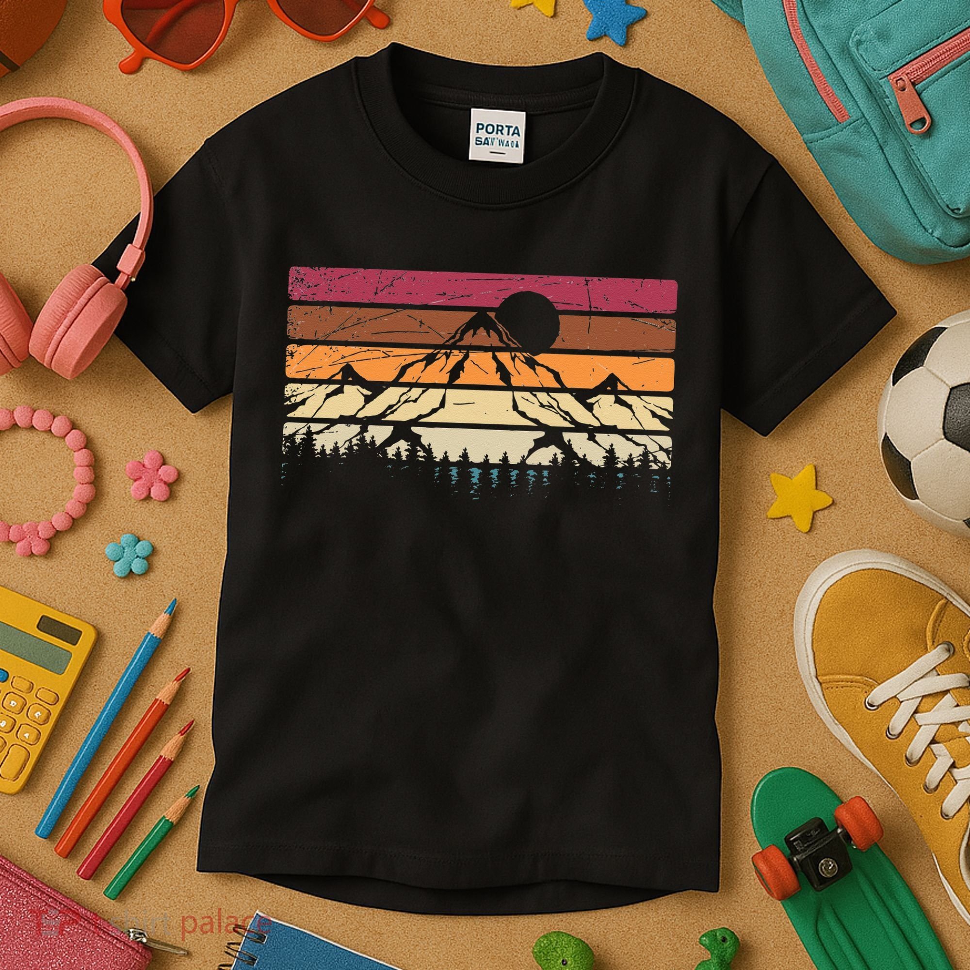 Forest Mountain Outdoors Nature Wildlife Trees Retro Hiking Kids T-Shirt