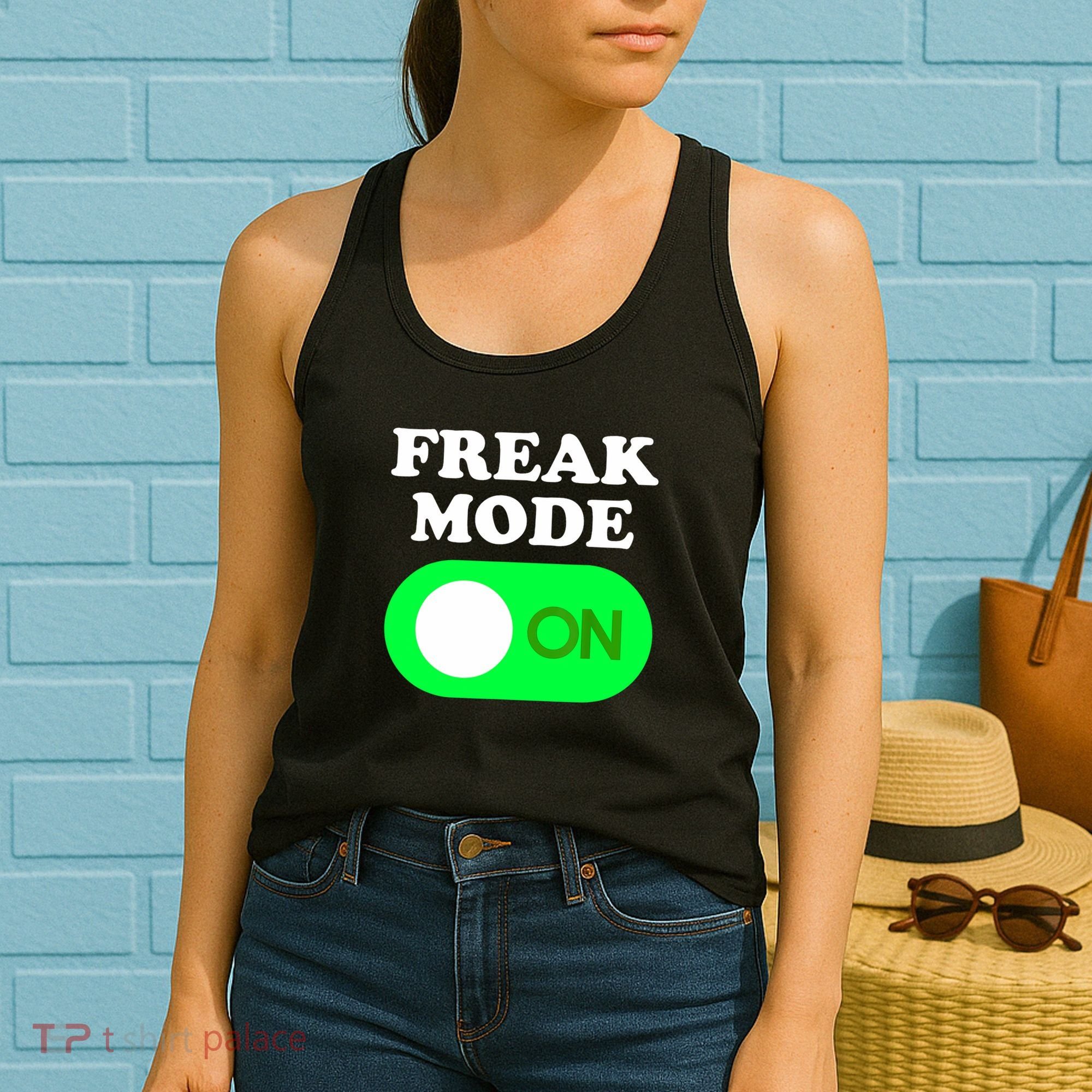 FREAK MODE ON - Funny Power Button Freaky Viral Slang Meme  Women's Tank Top