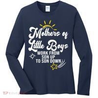 Funny Mothers of Little Boy Work From Son Up to Son Down Women's Long Sleeve Shirt thumb 0