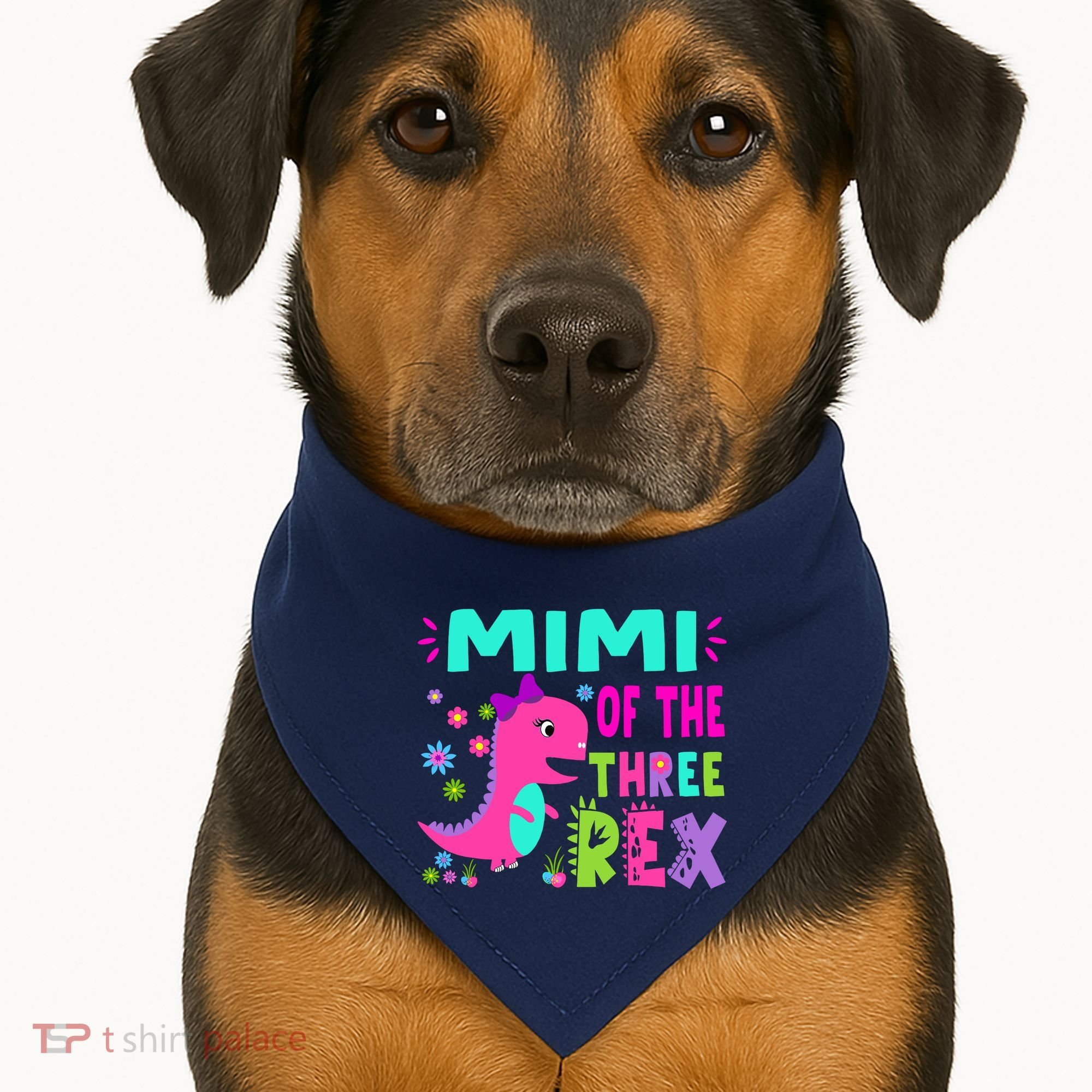 Funny Mimi Of The Birthday Three Rex Dinosaur USA-Made Doggie Bandana