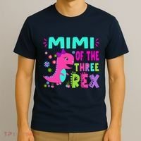 Funny Mimi Of The Birthday Three Rex Dinosaur T-Shirt thumb 3
