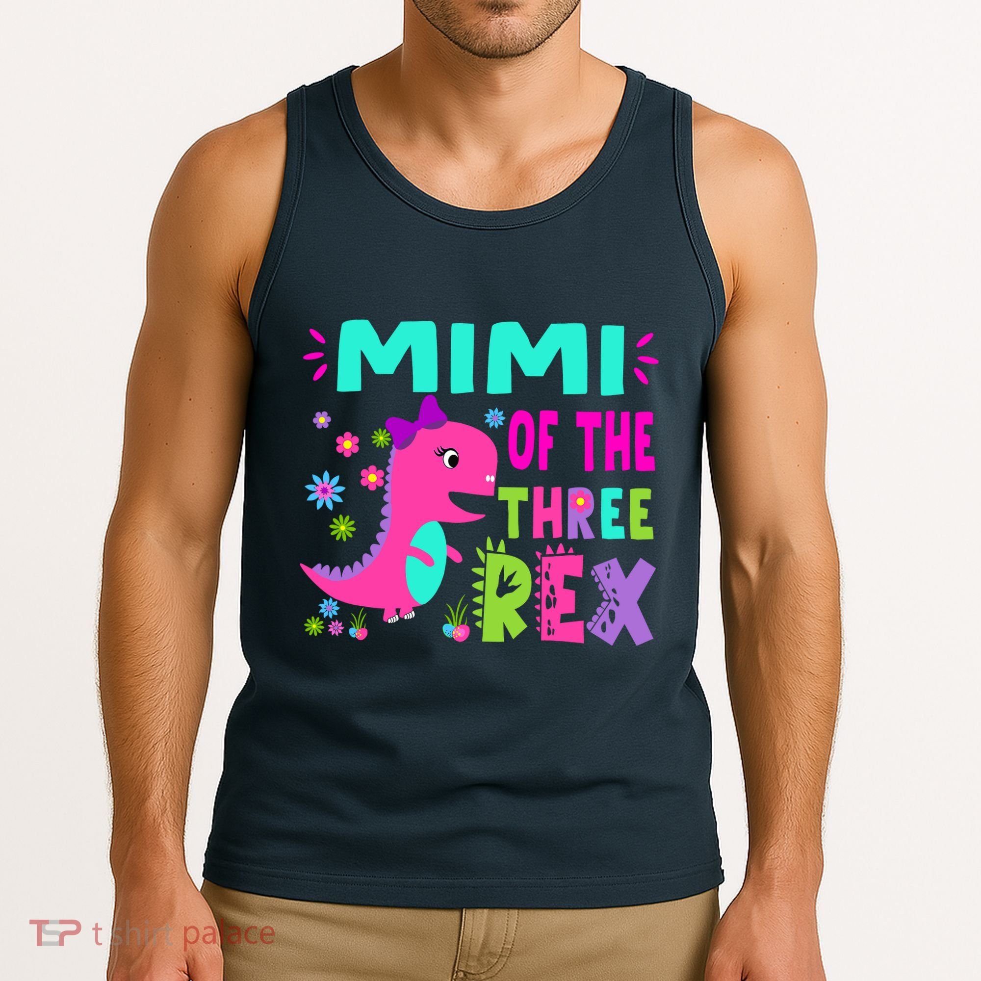 Funny Mimi Of The Birthday Three Rex Dinosaur Tank Top