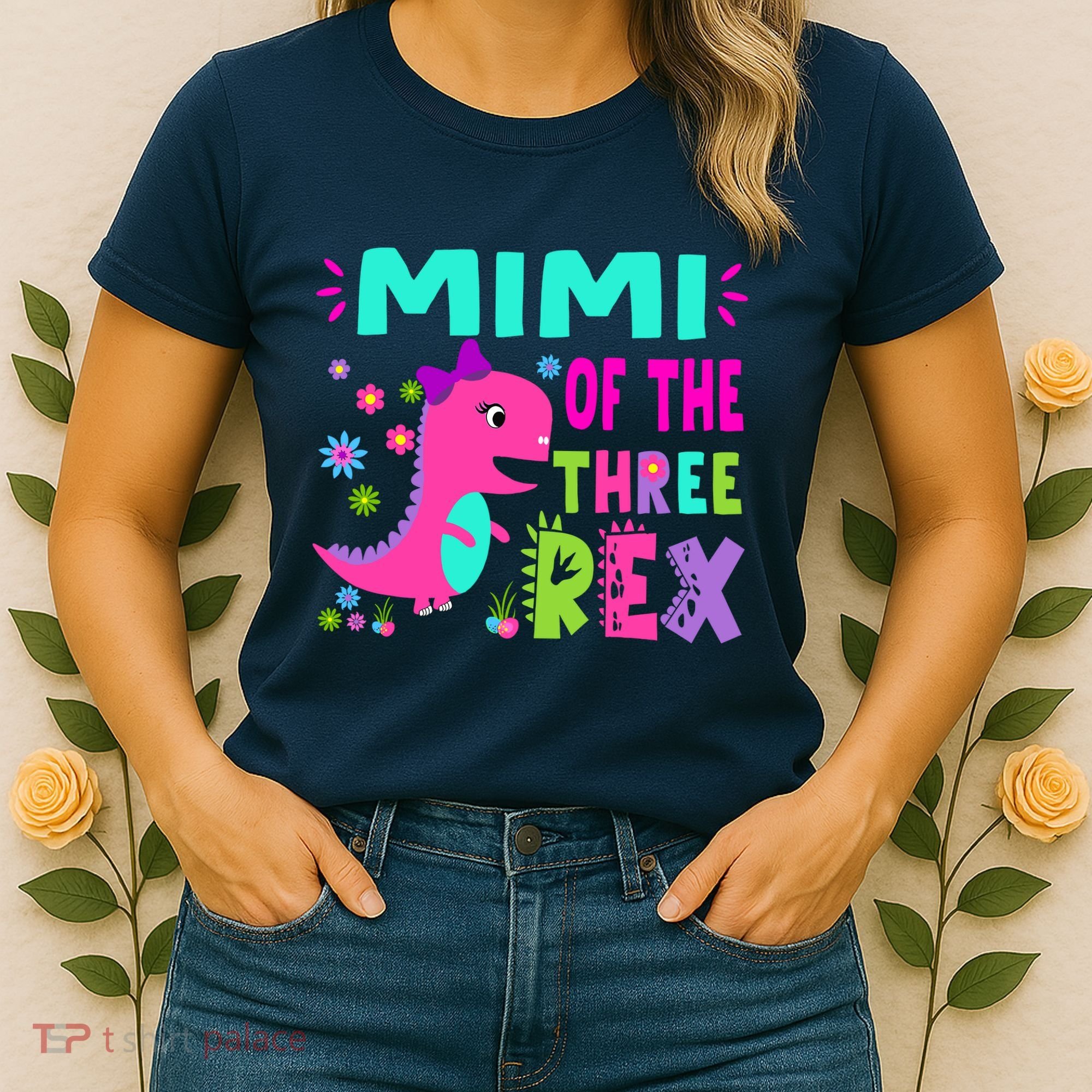 Funny Mimi Of The Birthday Three Rex Dinosaur Women's T-Shirt