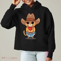 Funny Meowdy Orange Tabby Cat Cow Hat Howdy Meow Meme Ladies Heavyweight Boxy Pullover Hoodie thumb 0