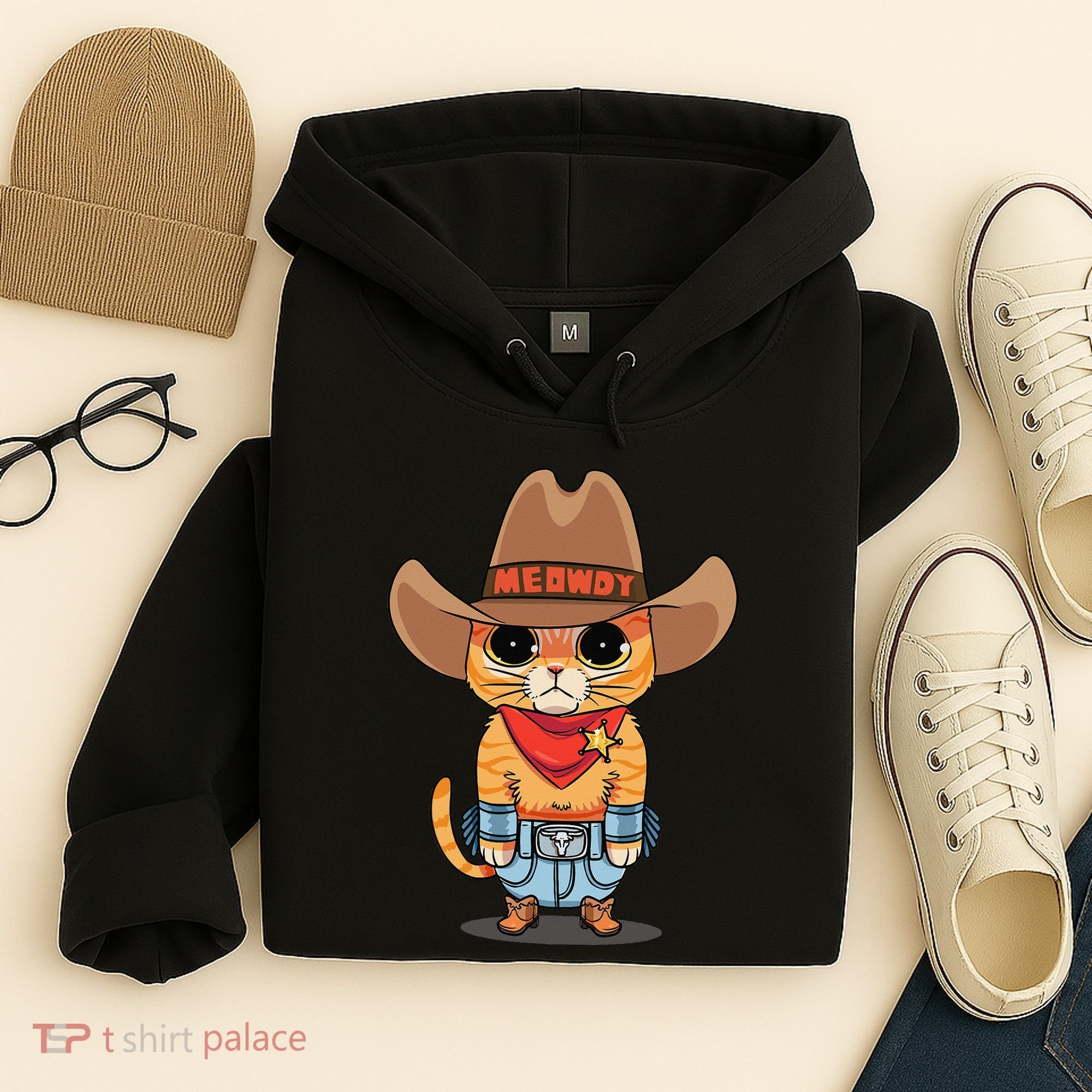 Funny Meowdy Orange Tabby Cat Cow Hat Howdy Meow Meme Hoodie