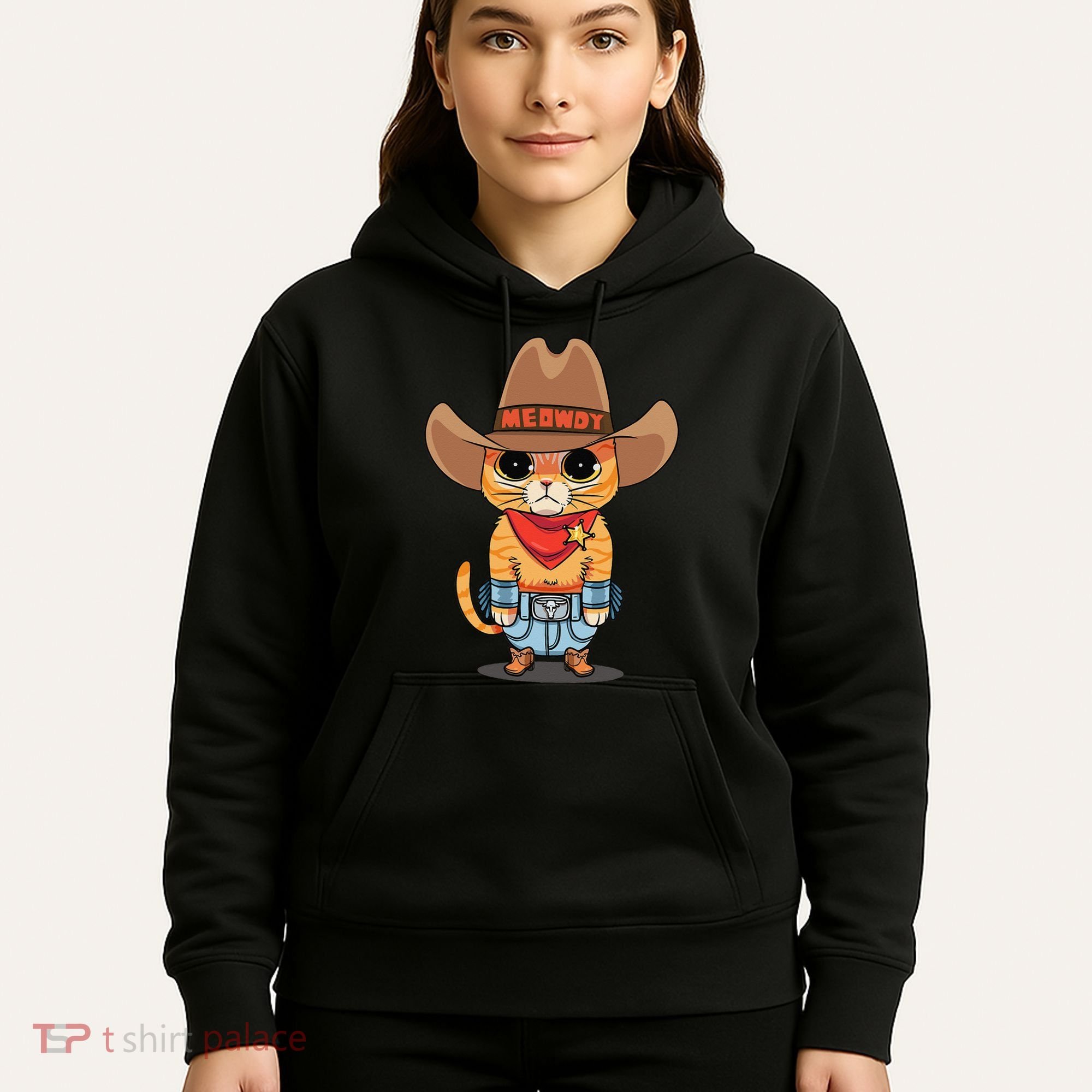 Funny Meowdy Orange Tabby Cat Cow Hat Howdy Meow Meme Hoodie