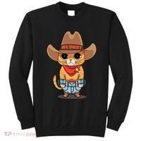 Funny Meowdy Orange Tabby Cat Cow Hat Howdy Meow Meme Sweatshirt thumb 0