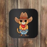Funny Meowdy Orange Tabby Cat Cow Hat Howdy Meow Meme Coaster thumb 0