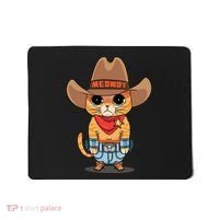 Funny Meowdy Orange Tabby Cat Cow Hat Howdy Meow Meme Mousepad thumb 0
