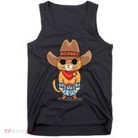 Funny Meowdy Orange Tabby Cat Cow Hat Howdy Meow Meme Tank Top thumb 0