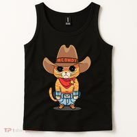 Funny Meowdy Orange Tabby Cat Cow Hat Howdy Meow Meme Tank Top thumb 2