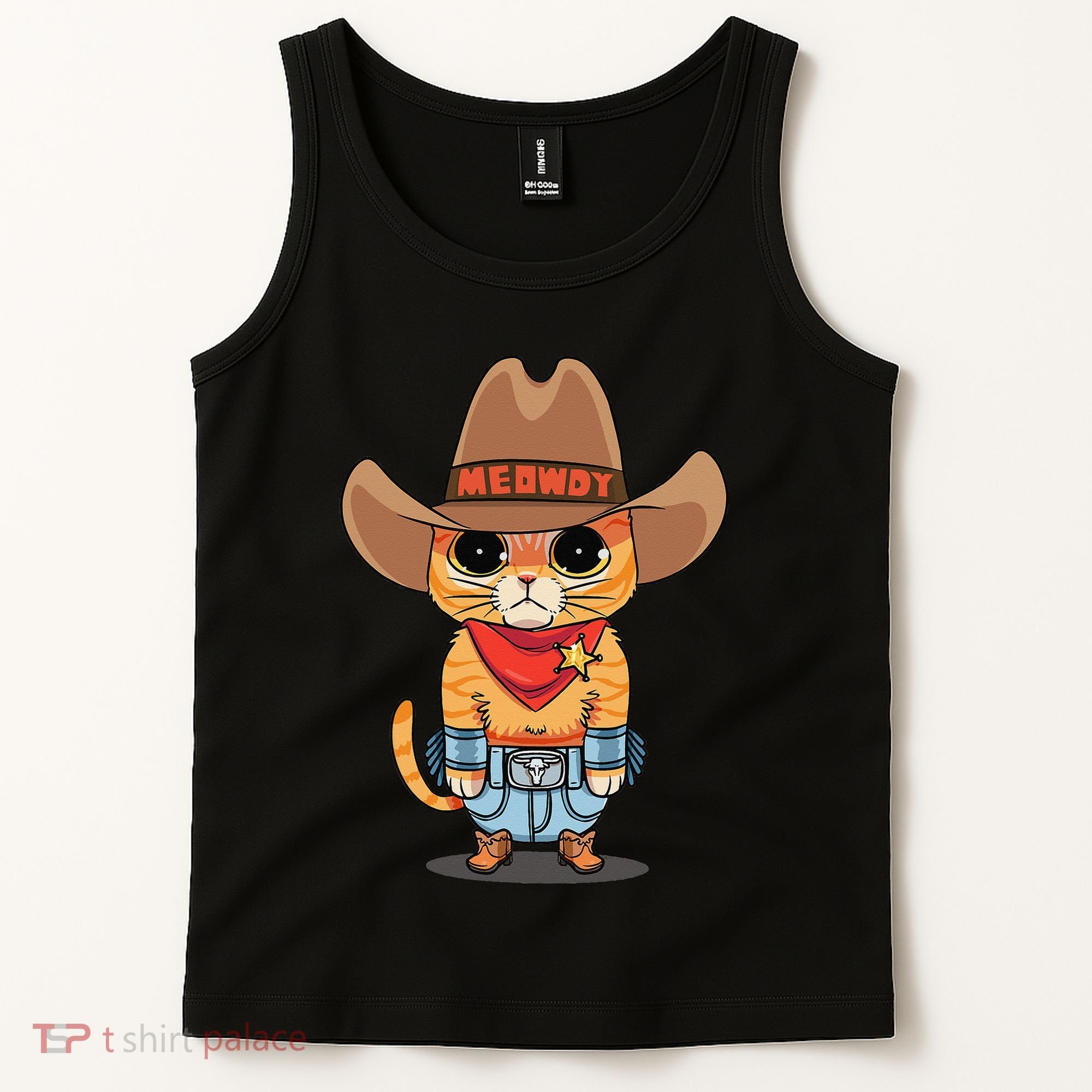 Funny Meowdy Orange Tabby Cat Cow Hat Howdy Meow Meme Tank Top