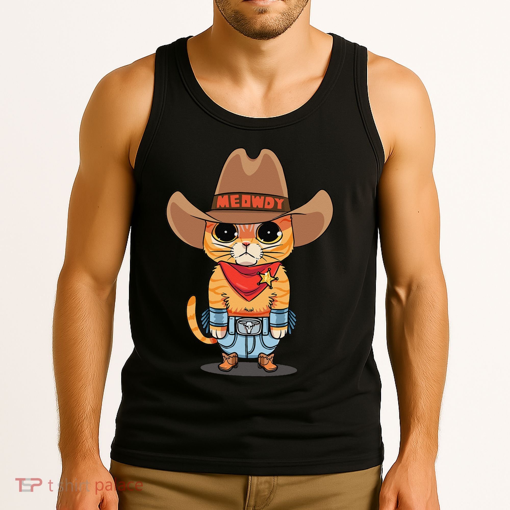 Funny Meowdy Orange Tabby Cat Cow Hat Howdy Meow Meme Tank Top