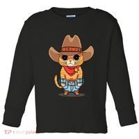 Funny Meowdy Orange Tabby Cat Cow Hat Howdy Meow Meme Toddler Long Sleeve Shirt thumb 0