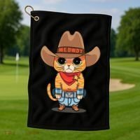Funny Meowdy Orange Tabby Cat Cow Hat Howdy Meow Meme Golf Towel thumb 1