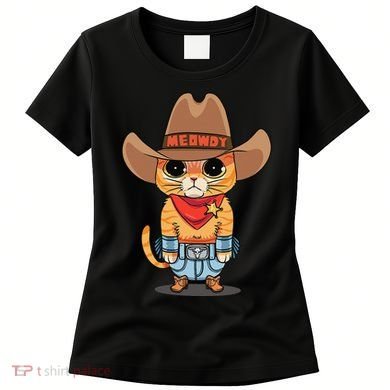 Funny Meowdy Orange Tabby Cat Cow Hat Howdy Meow Meme Women's T-Shirt