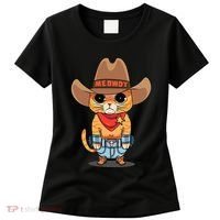 Funny Meowdy Orange Tabby Cat Cow Hat Howdy Meow Meme Women's T-Shirt thumb 0