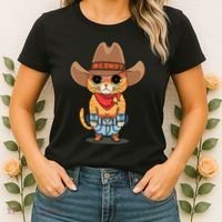 Funny Meowdy Orange Tabby Cat Cow Hat Howdy Meow Meme Women's T-Shirt thumb 2