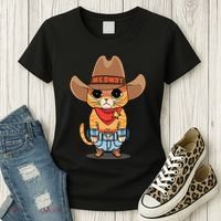 Funny Meowdy Orange Tabby Cat Cow Hat Howdy Meow Meme Women's T-Shirt thumb 3